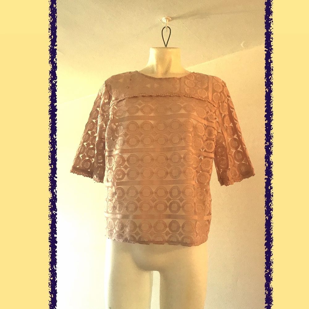 see through pink patterned blouse